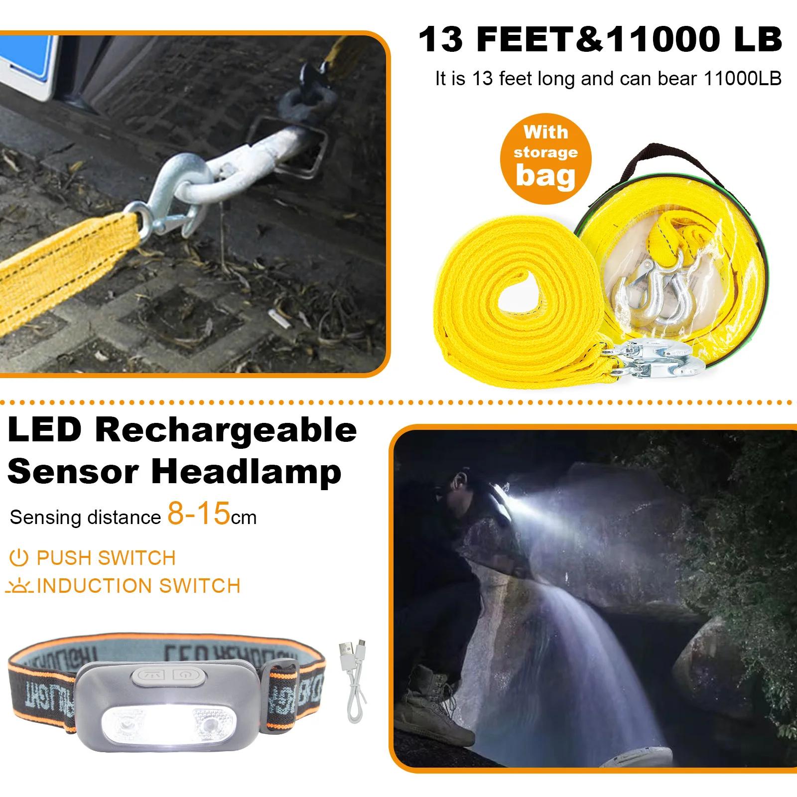 Car Emergency Roadside Assistance Kit Jumper Cable Tow Strap First Aid Supplies Multipurpose Pack motorist self-defense tool | Fugo Best